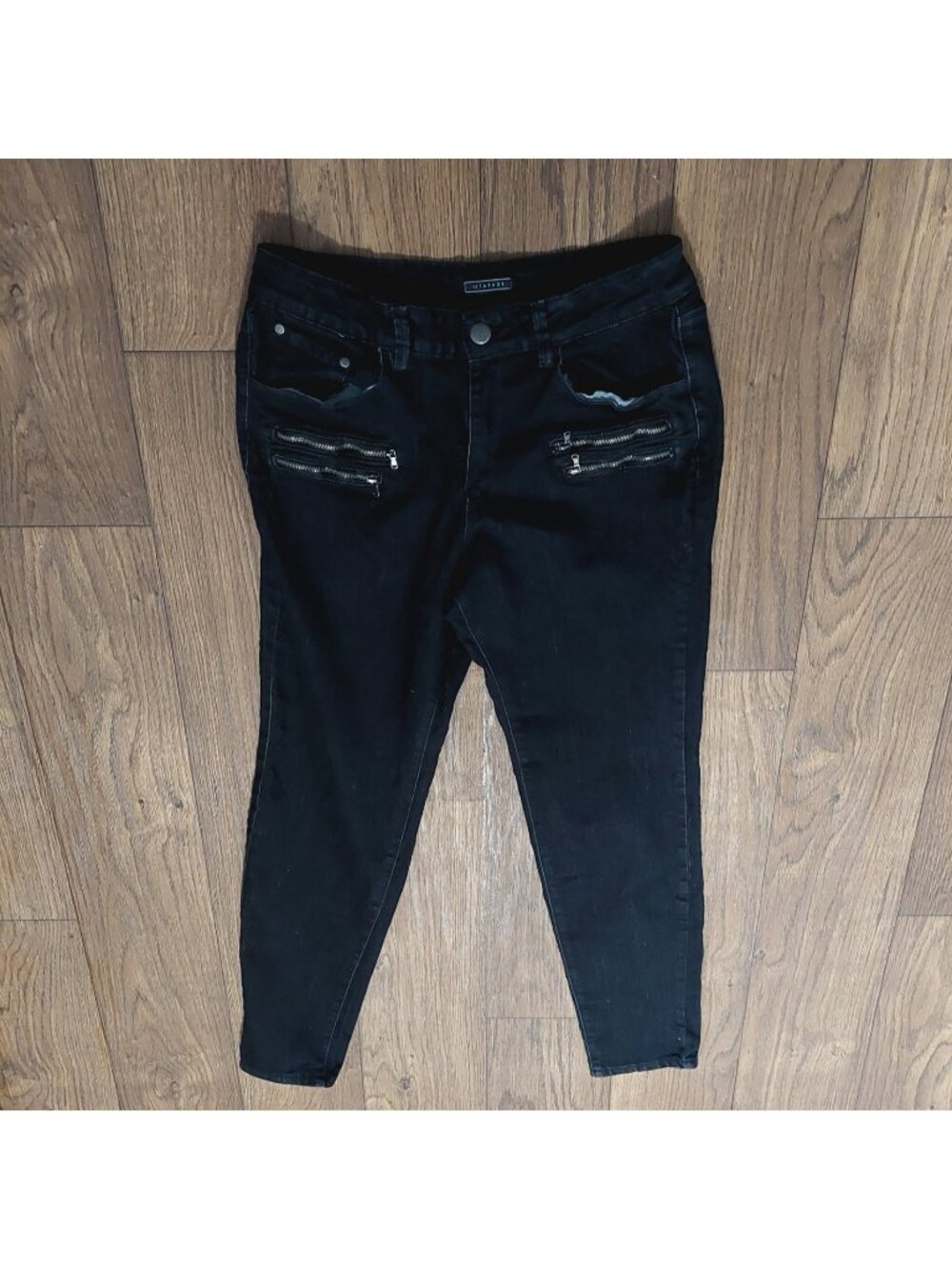 Metaphor Black Jeans Size 14 Faux Zipper Pockets